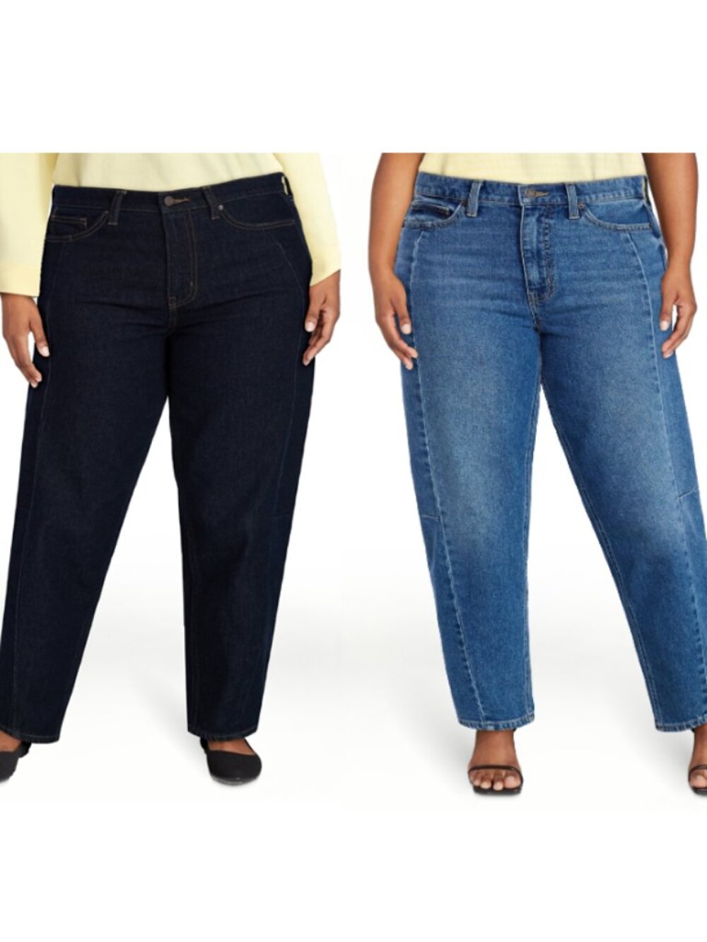 Time and Tru Women's High Rise Barrel Jeans, Rinse & Medium Wash, Size 16
